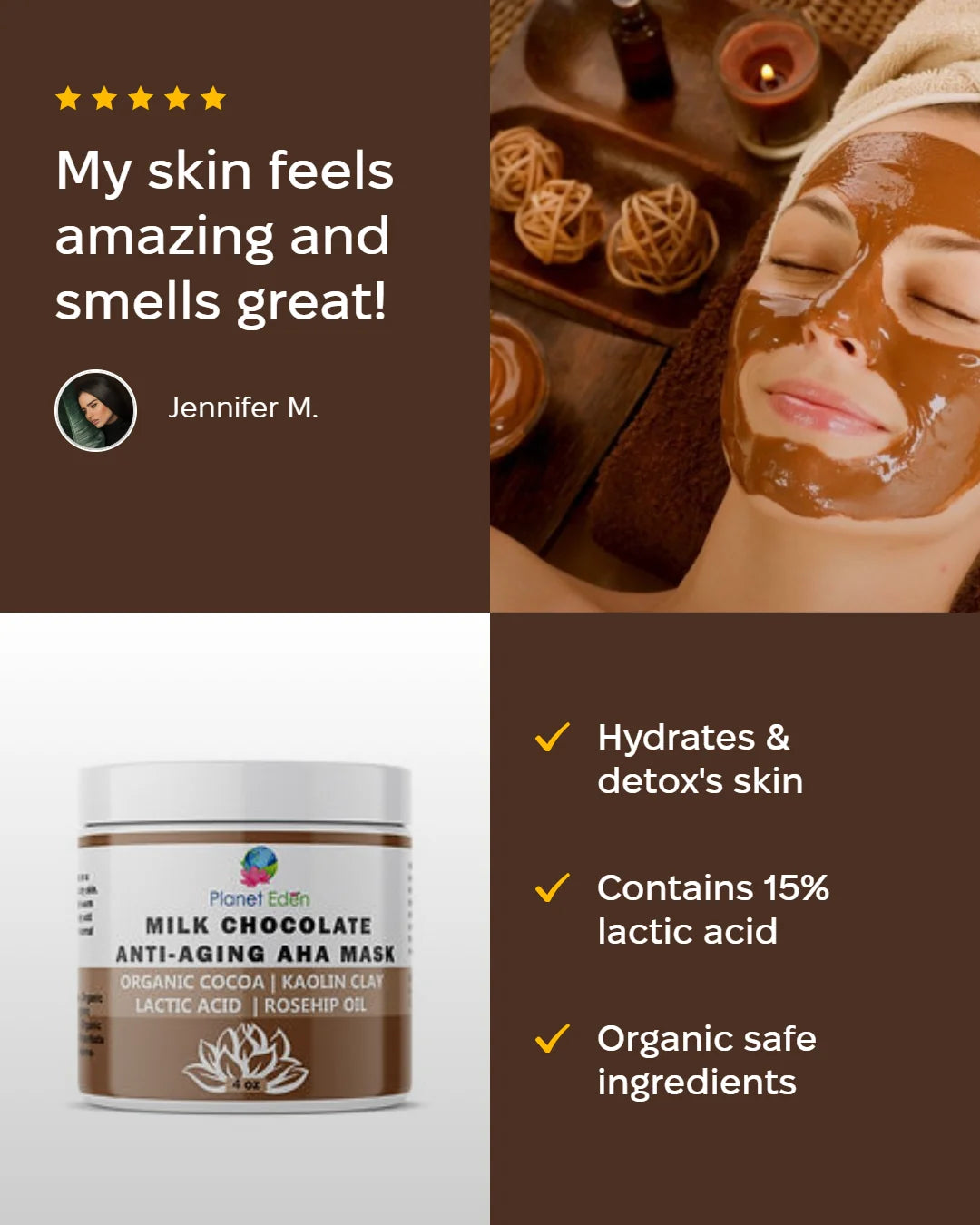 Planet Eden Organic Anti Aging Milk Chocolate Mask with 15% Lactic Acid