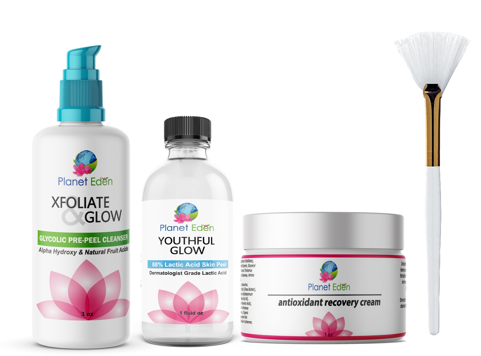 Planet Eden Lactic Acid Peel Kit &  Glycolic Pre-Peel Cleanser and Recovery Crea image 0