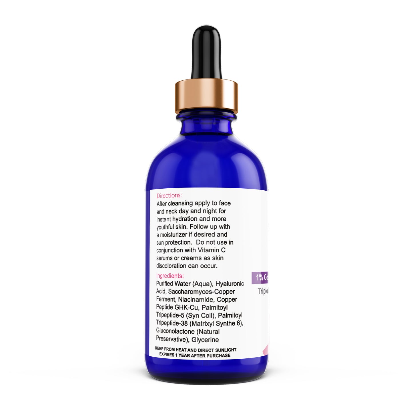 1% GHK-CU Copper Tripeptide Serum w/ Hyaluronic Acid | Niacinamide image 1